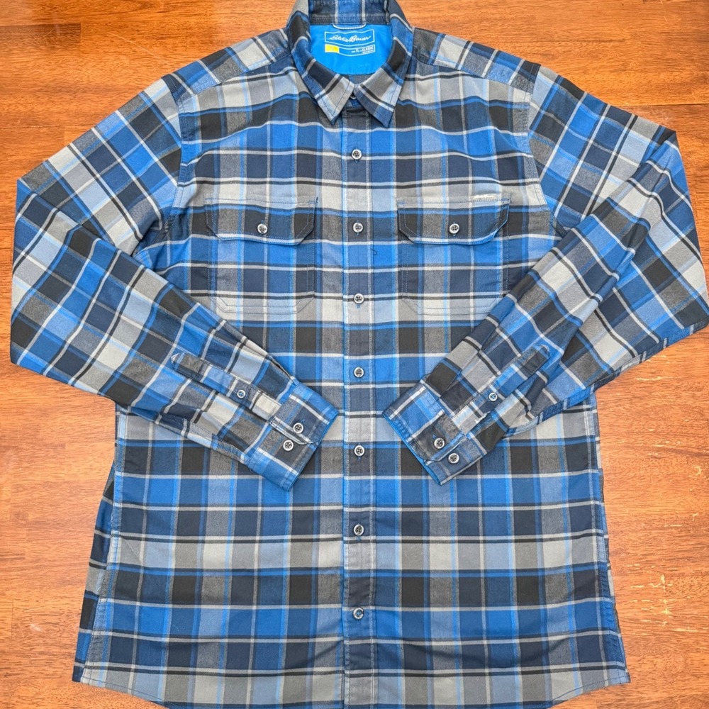 Eddie Bauer Travex Shirt Mens TL Blue Grey Plaid Classic Fit Button Down Hiking - Picture 2 of 10